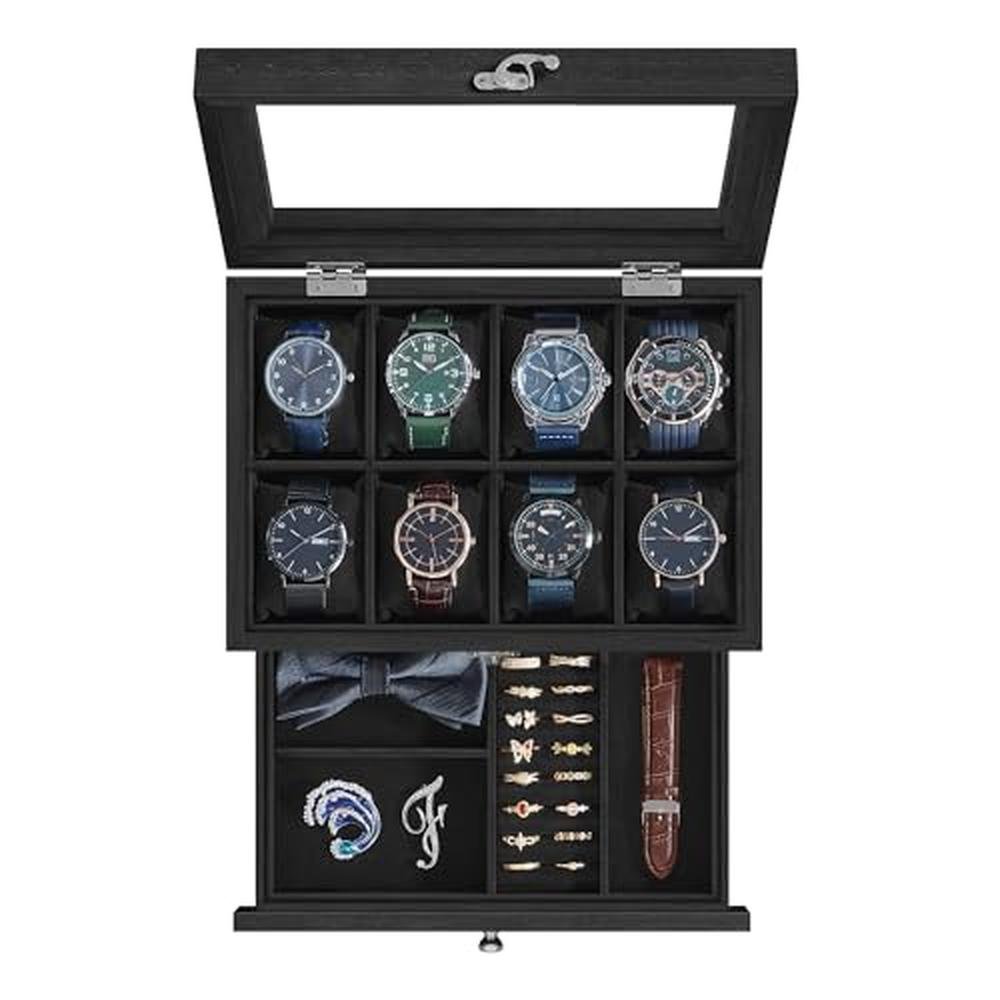 Watch Box: Songmics 8-Slot Watch Box 2-Tier Watch Display – Front View