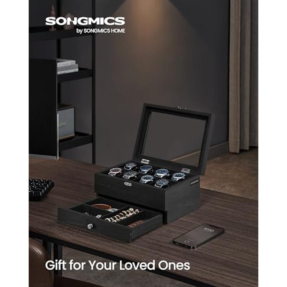 Watch Box: Songmics 8-Slot Watch Box 2-Tier Watch Display – Side View