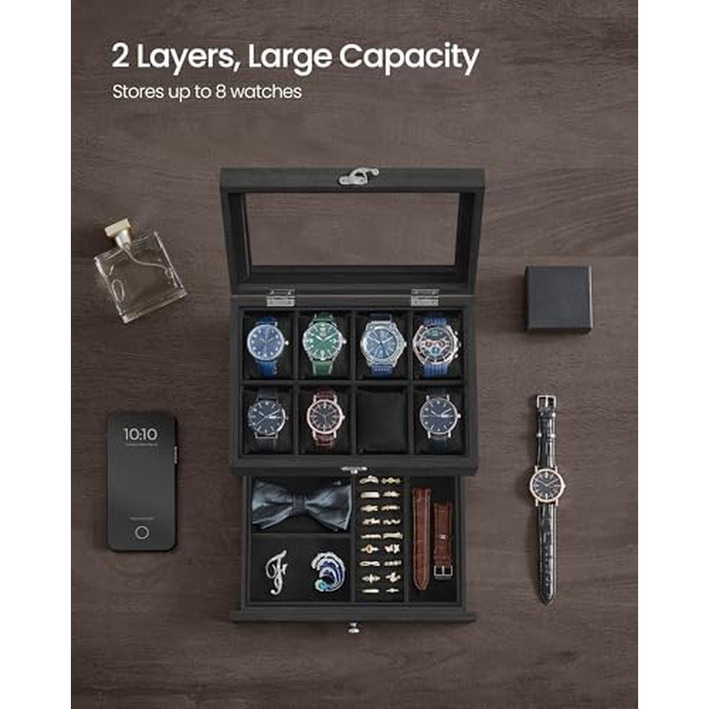 Watch Box: Songmics 8-Slot Watch Box 2-Tier Watch Display – Close-up Detail