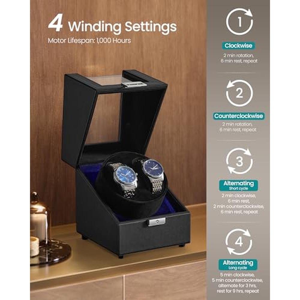 Automatic Black Watch Winder Box – Close-up Detail
