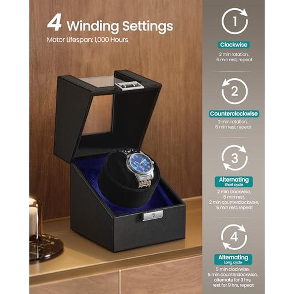 Automatic Black Watch Winder Box – Close-up Detail