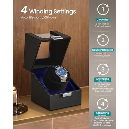 Automatic Black Watch Winder Box – Close-up Detail