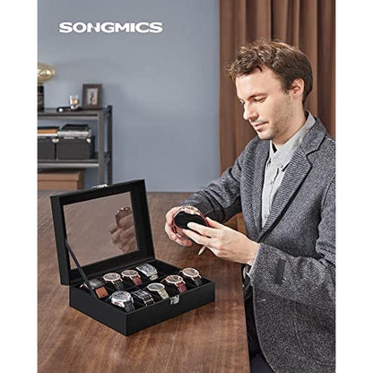 Watch Black: Songmics Watch Box 10 Slot Watch Case Organizer – Side View