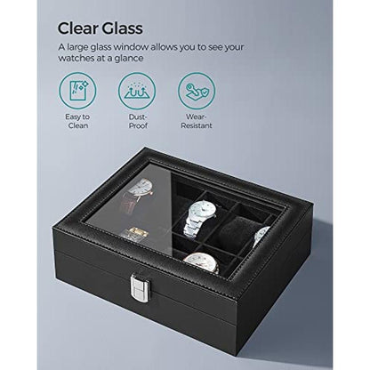 Watch Black: Songmics Watch Box 10 Slot Watch Case Organizer – Close-up Detail