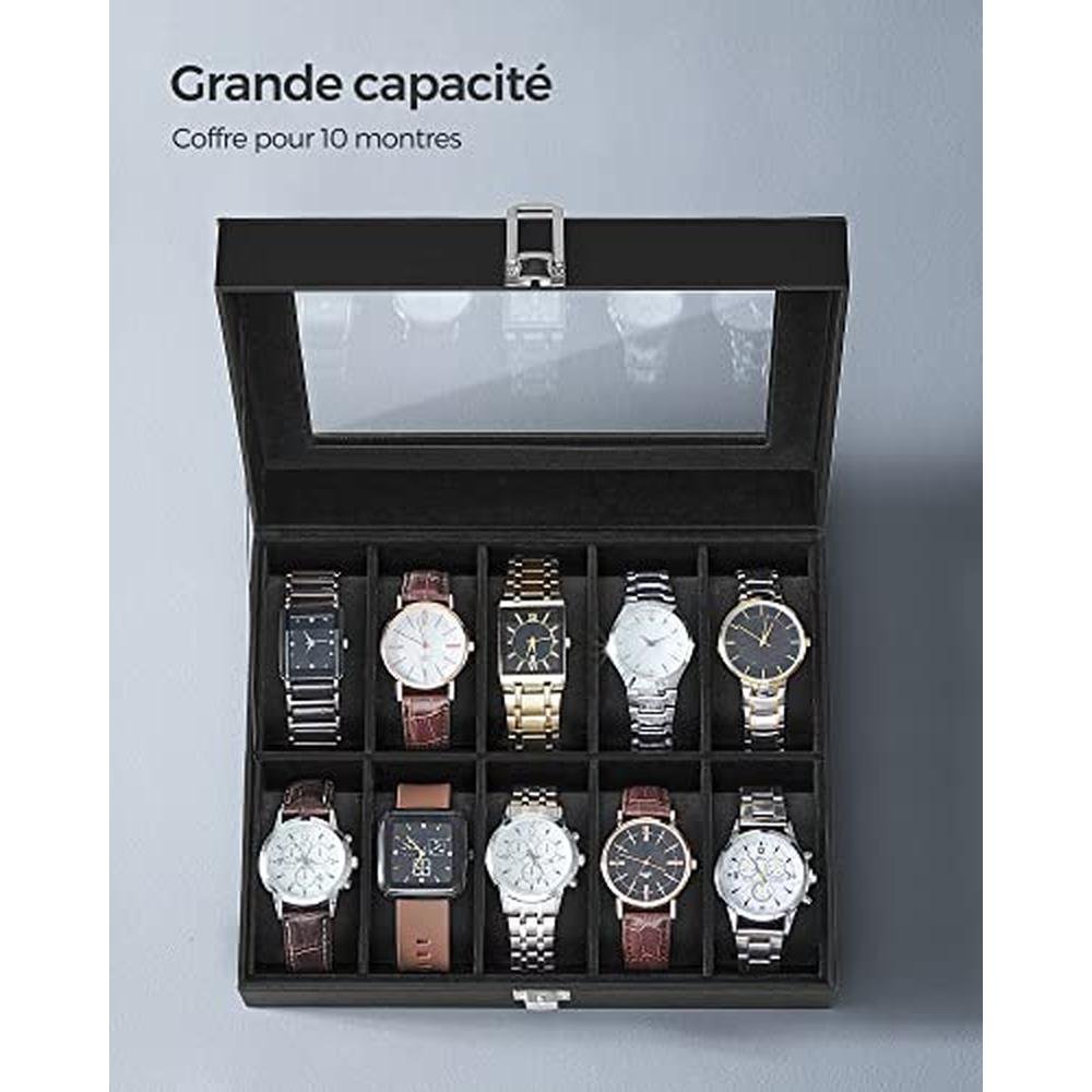 Watch Black: Songmics Watch Box 10 Slot Watch Case Organizer – In Use