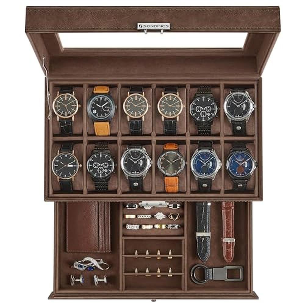 Watch Box: SONGMICS 12 Slot Watch Case Organizer – Front View