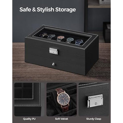 Watch Black: Songmics Watch Box 12 Slot Watch Case Organizer – Close-up Detail