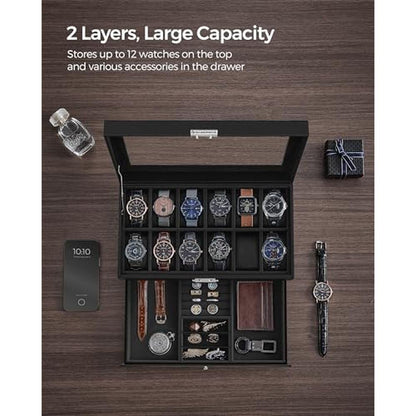 Watch Black: Songmics Watch Box 12 Slot Watch Case Organizer – In Use