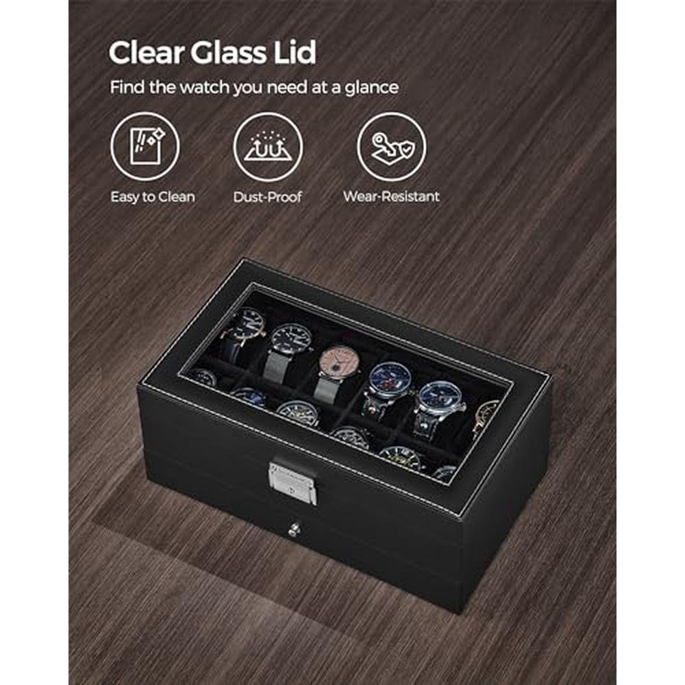 Watch Black: Songmics Watch Box 12 Slot Watch Case Organizer – Packaging