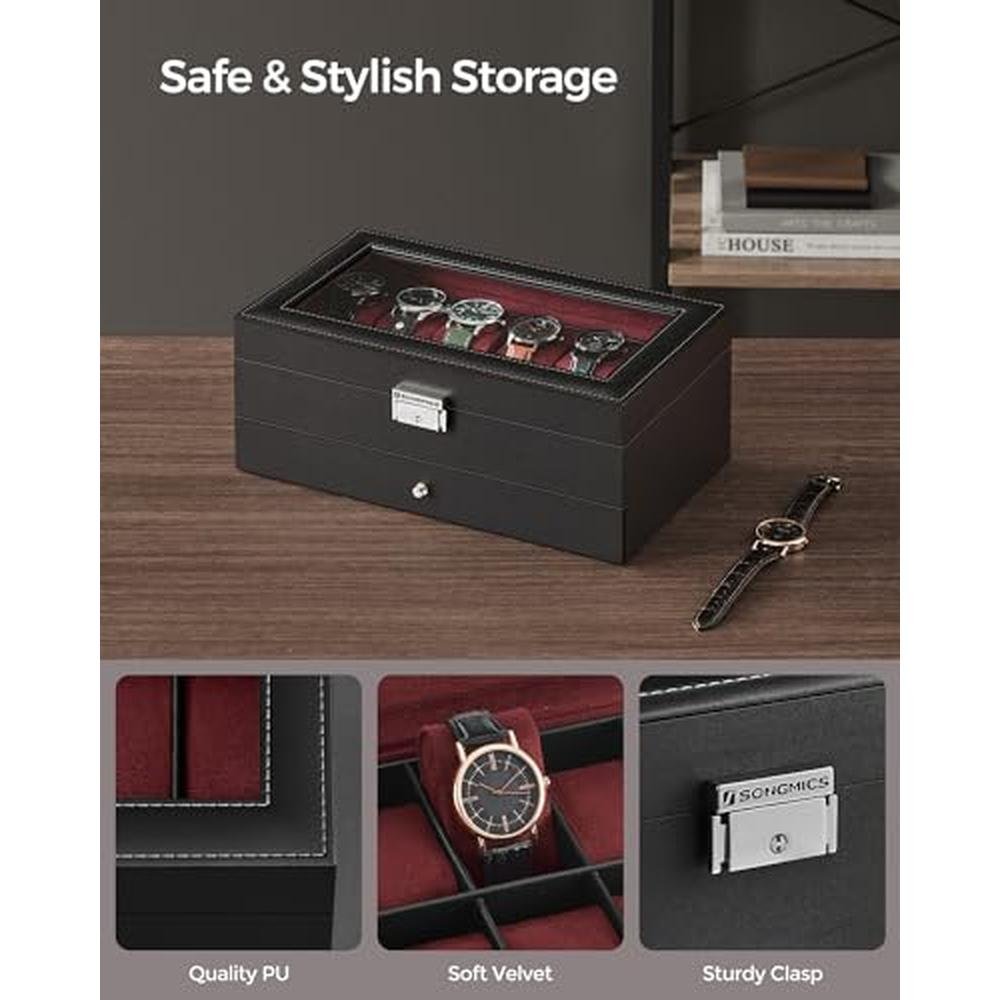 Watch Songmics: SONGMICS Watch Box 12 Slot – Close-up Detail