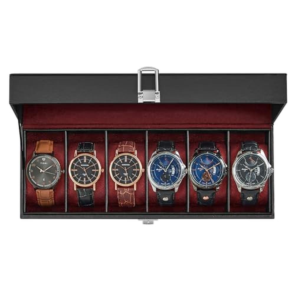 Watch Songmics: Songmics Watch Box 6 Slot Watch Case – Front View