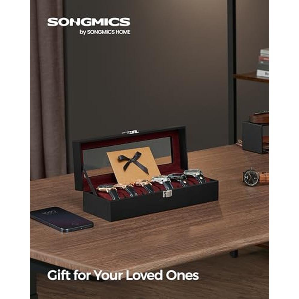 Watch Songmics: Songmics Watch Box 6 Slot Watch Case – Side View