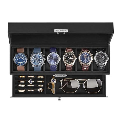 Watch Black: Songmics Watch Box 6 Slot Watch Case Organizer – Front View