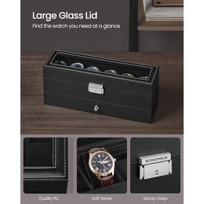 Watch Black: Songmics Watch Box 6 Slot Watch Case Organizer – Close-up Detail