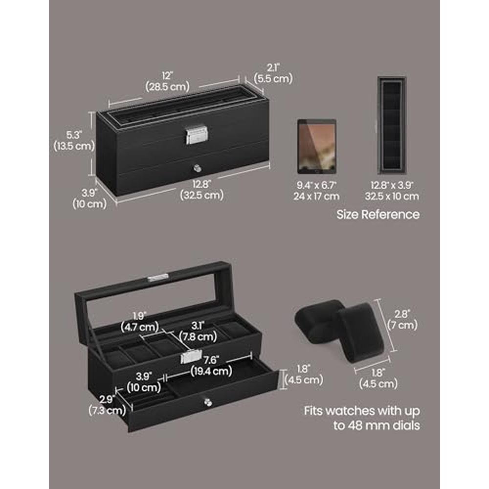 Watch Black: Songmics Watch Box 6 Slot Watch Case Organizer – Packaging