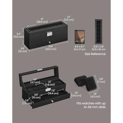 Watch Black: Songmics Watch Box 6 Slot Watch Case Organizer – Packaging