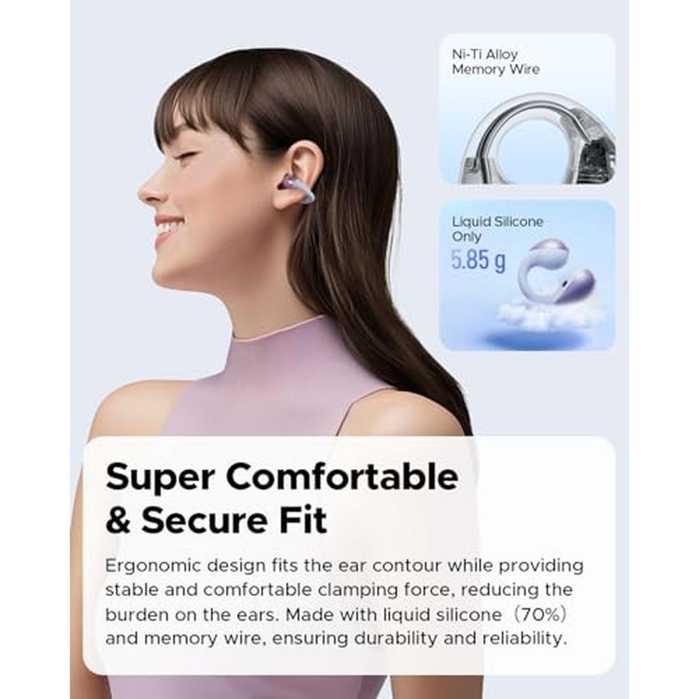 SoundPEATS PearlClip Pro Clip-on Earbuds in Vibrant Purple – Close-up Detail