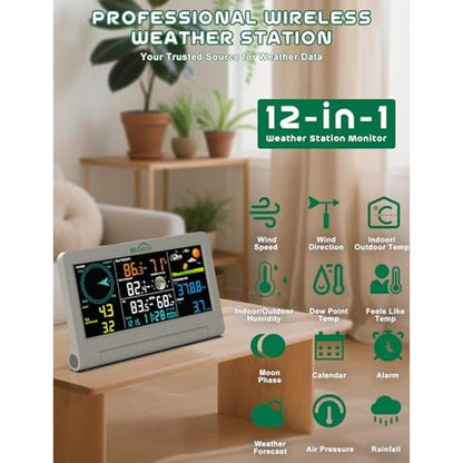 Weather Station: SQECH Wireless Indoor Outdoor with 7-in-1 – Side View