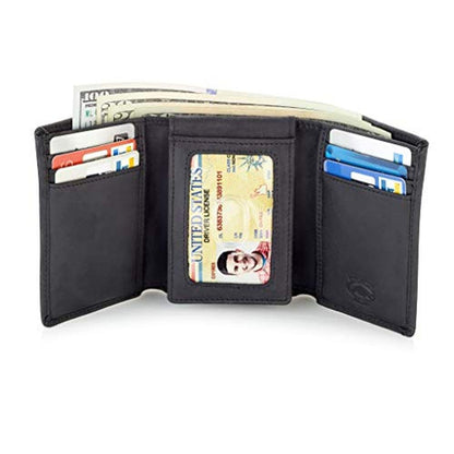 Stealth Mode Trifold Leather Wallet for Men with ID Holder – Side View