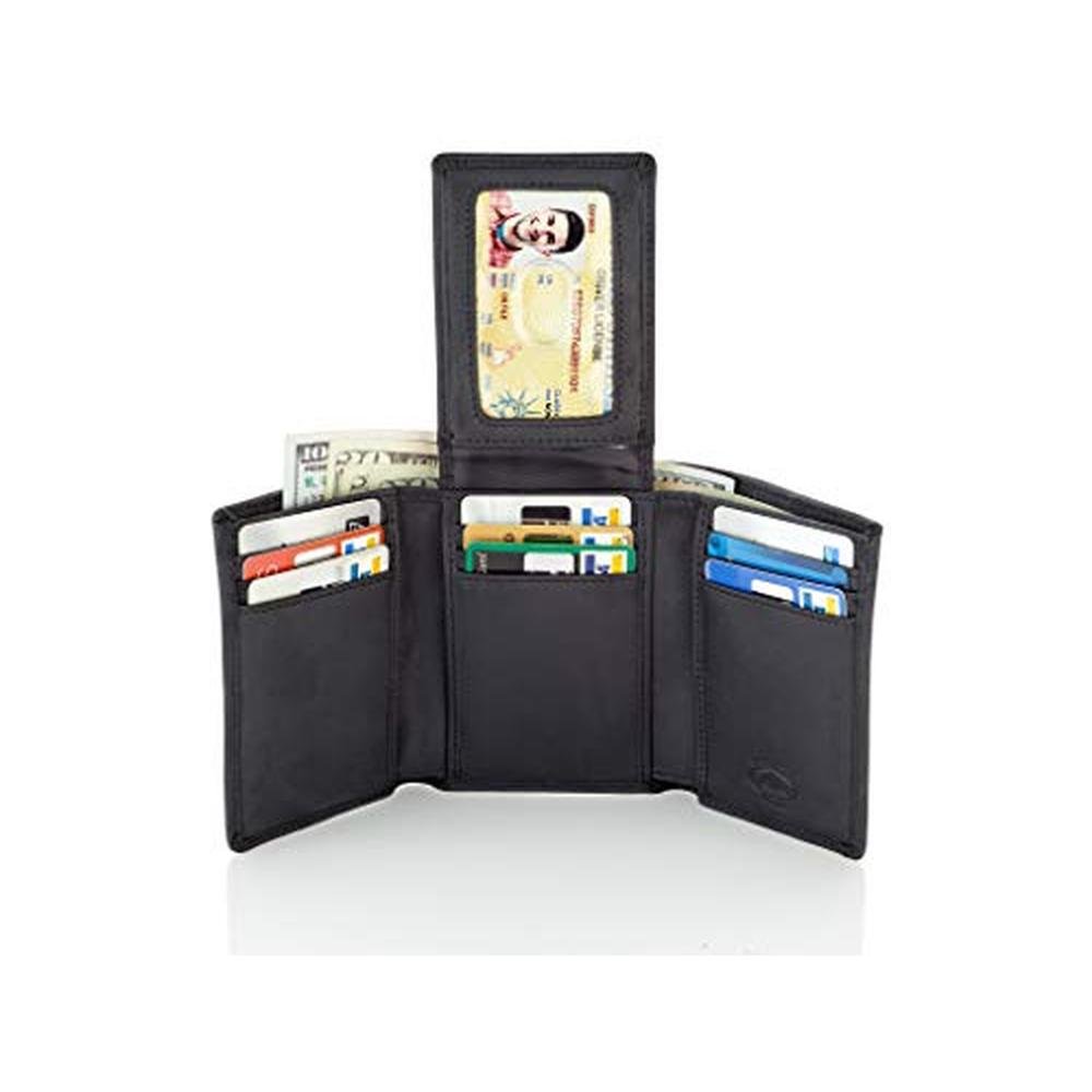 Stealth Mode Trifold Leather Wallet for Men with ID Holder – Close-up Detail