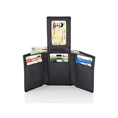 Stealth Mode Trifold Leather Wallet for Men with ID Holder – Close-up Detail