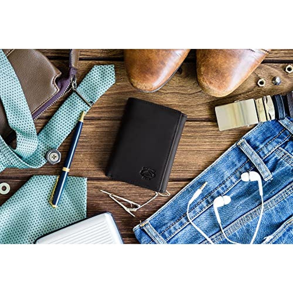 Stealth Mode Trifold Leather Wallet for Men with ID Holder – In Use
