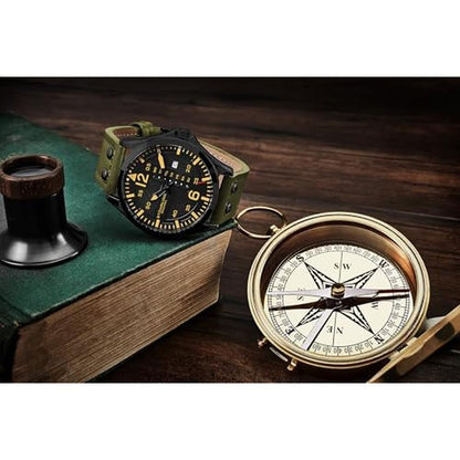Watch Mens: Stuhrling Original Aviator 42mm Leather Strap – Side View
