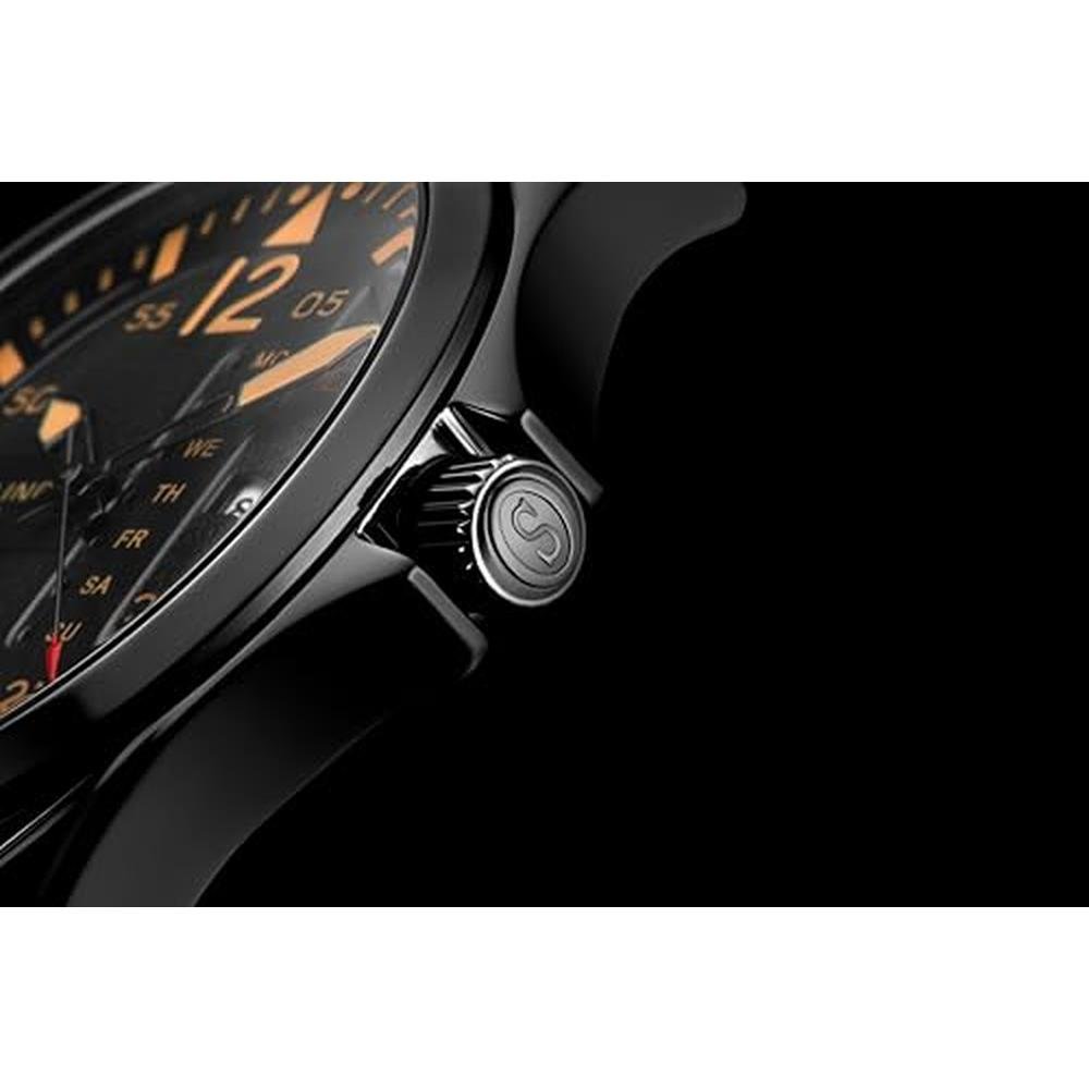 Watch Mens: Stuhrling Original Aviator 42mm Leather Strap – In Use