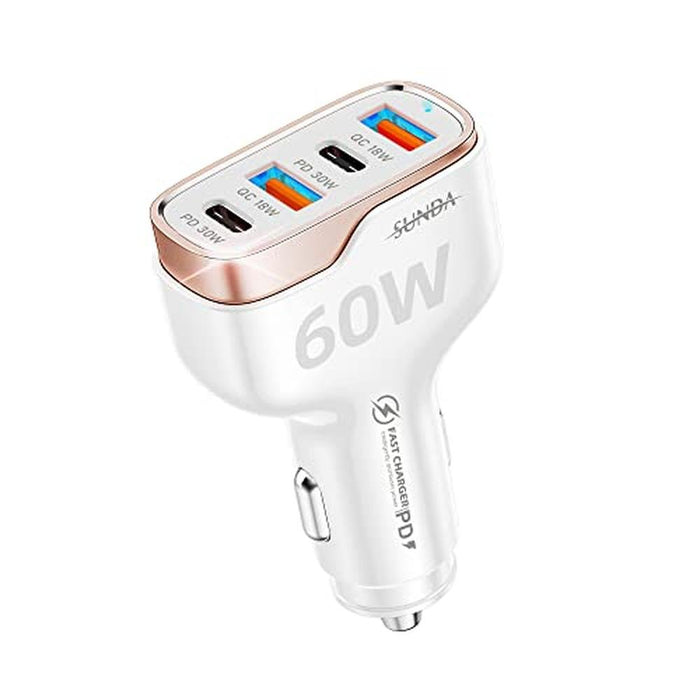 Car Charger: SUNDA 60W USB C Fast Car Charger 4 Ports – Front View