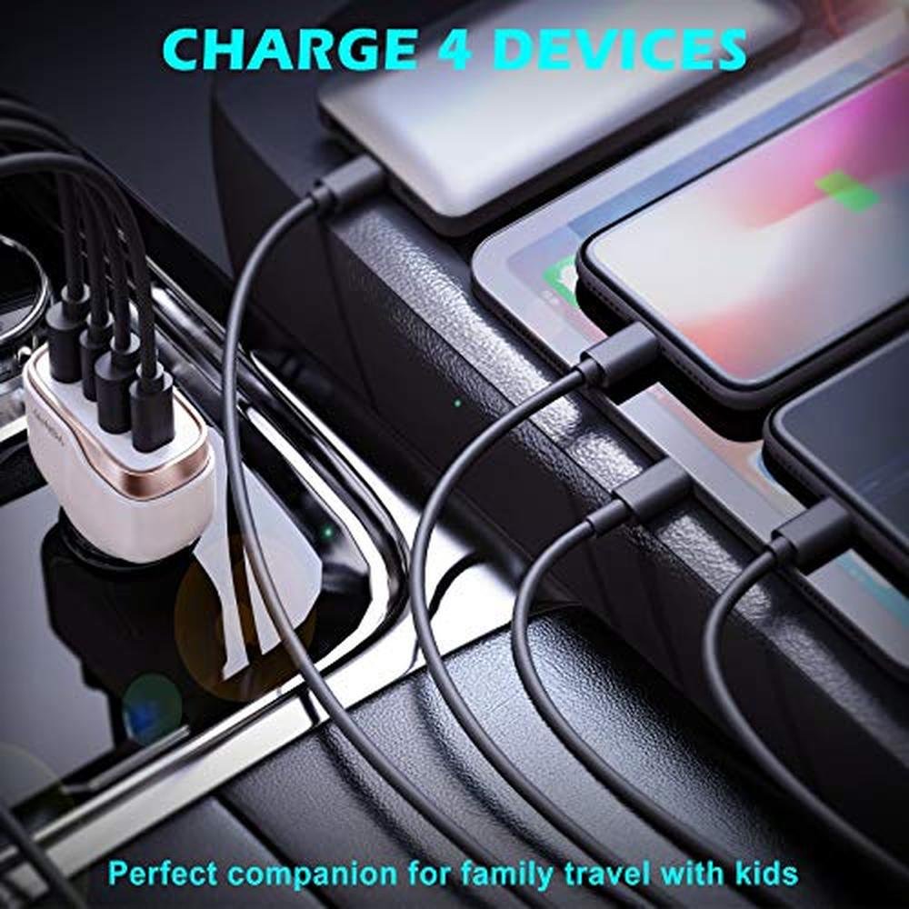 Car Charger: SUNDA 60W USB C Fast Car Charger 4 Ports – In Use