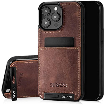 Surazo Compatible: iPhone 15 Pro Max Wallet Leather Genuine – Front View