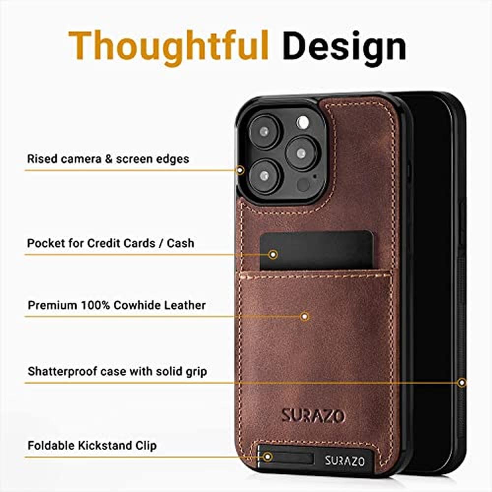 Surazo Compatible: iPhone 15 Pro Max Wallet Leather Genuine – Side View