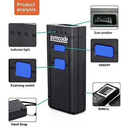 Bluetooth Barcode Scanner: Symcode Wireless 2.4GHz Portable – Side View