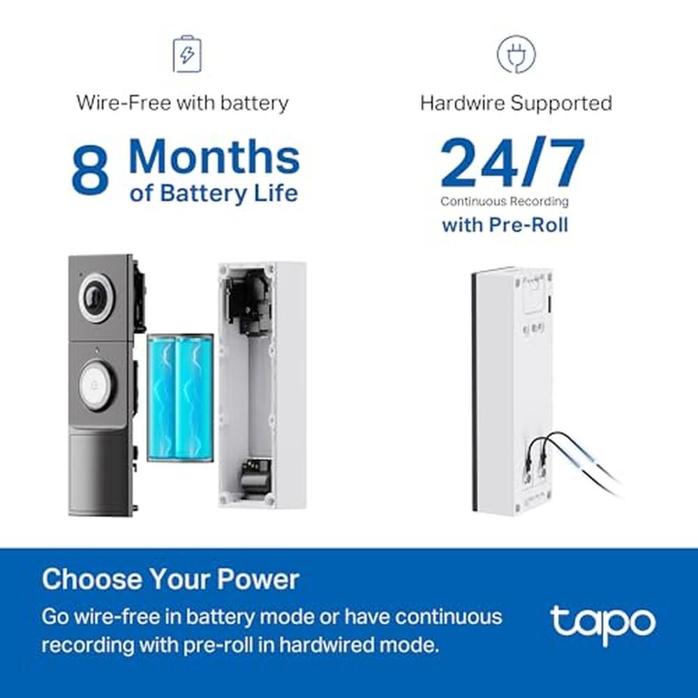 Tapo Wired: Tapo 2K Wired or Battery Powered Smart Video – Side View
