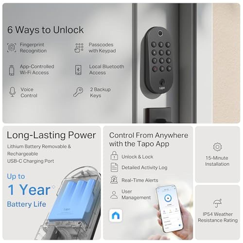 Tapo Door Lock: Tapo DL105 Smart Wi-Fi Deadbolt Door Lock – Side View