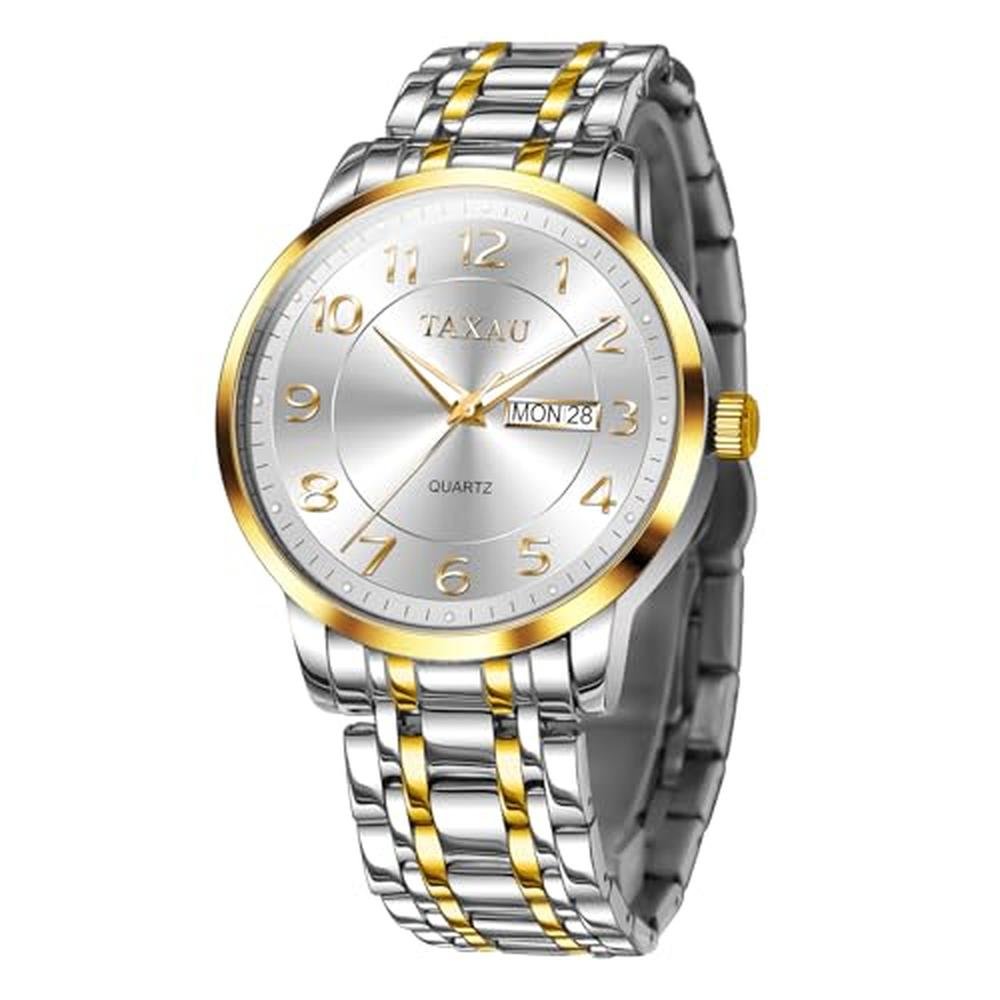 Watches Taxau: Taxau White Watch Gold Silver – Front View