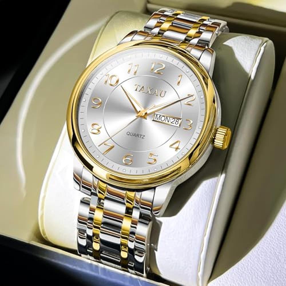 Watches Taxau: Taxau White Watch Gold Silver – Side View