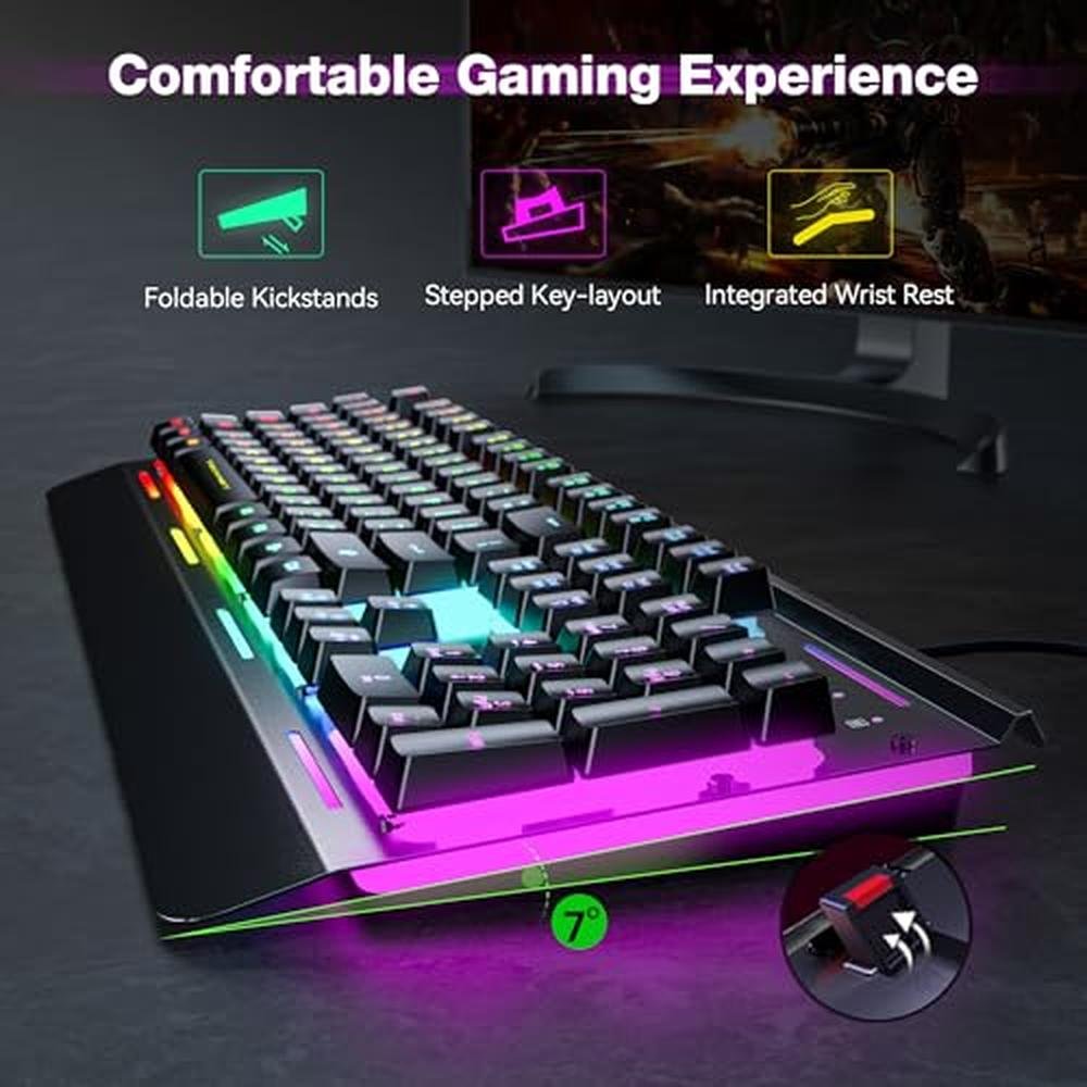 Gaming Keyboard: TECKNET Gaming Keyboard USB Wired Computer – Side View