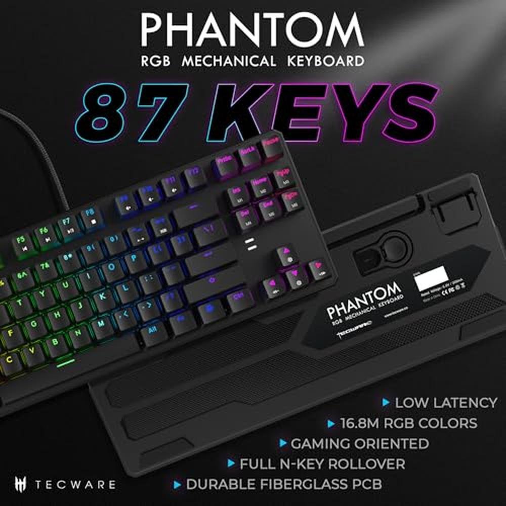 TECWARE Phantom 87 Key RGB Mechanical Gaming Keyboard – Side View