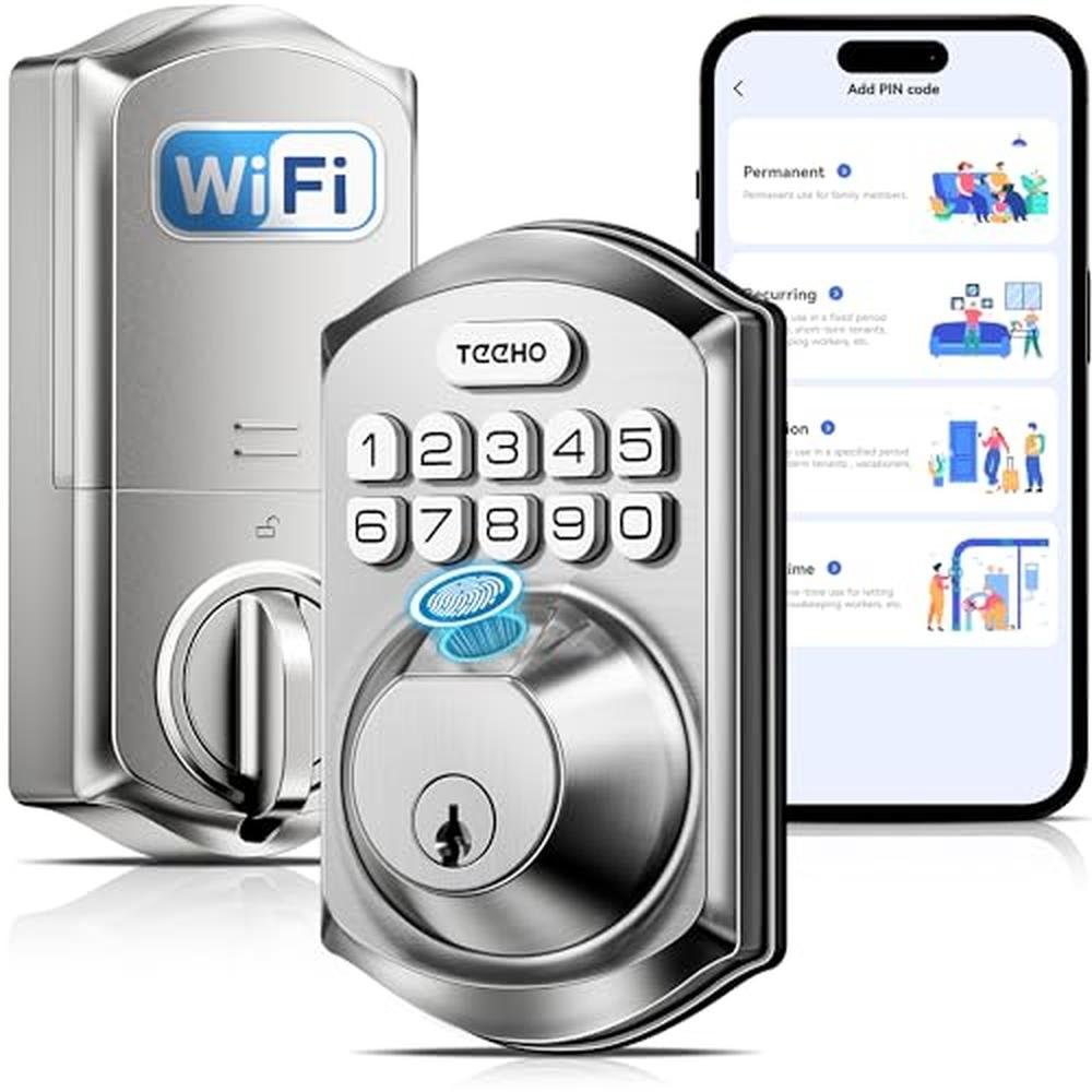 TEEHO TE012W WiFi Smart Lock: Fingerprint Door Lock with – Front View