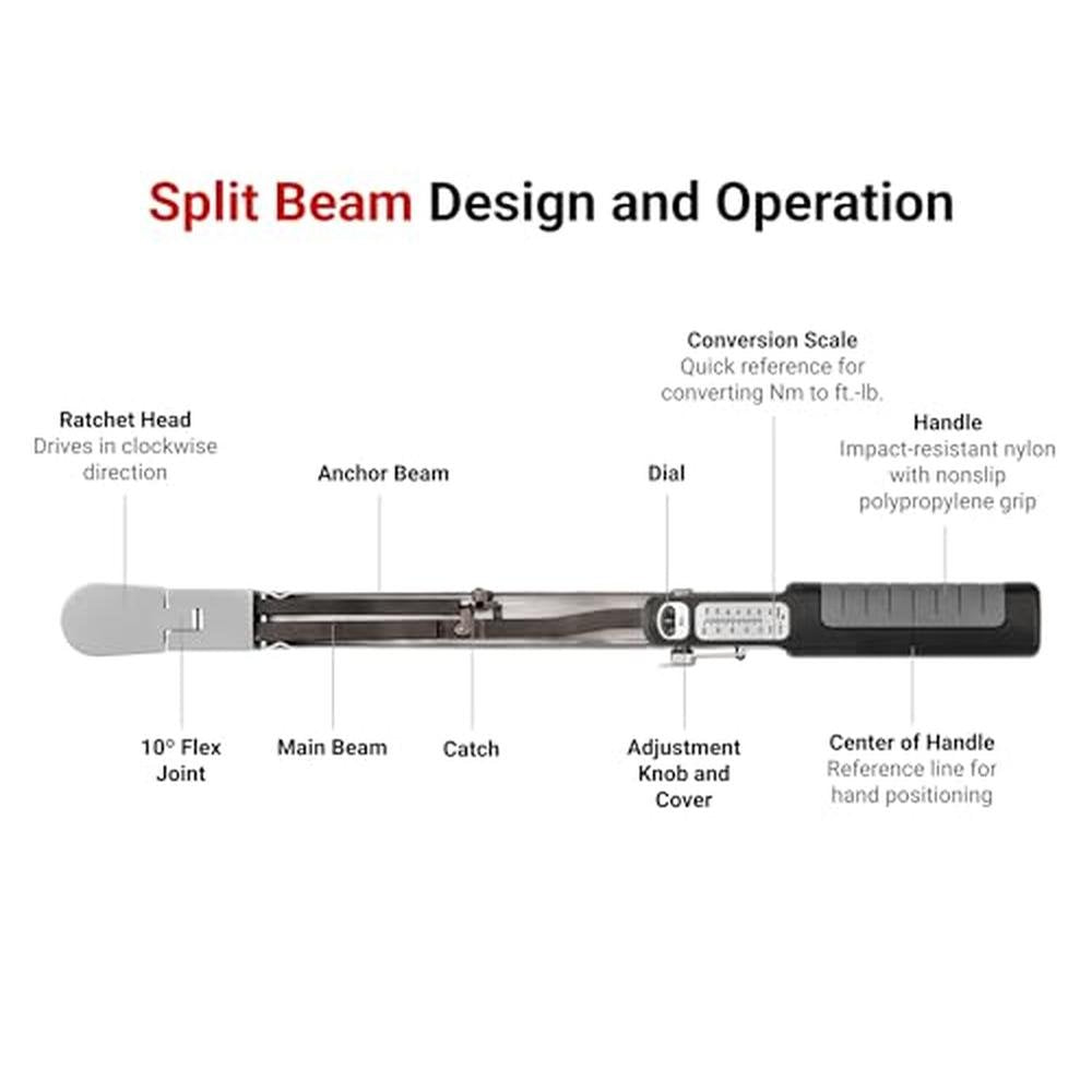 TEKTON 1/2 Inch Drive 72-Tooth Split Beam Torque Wrench – Close-up Detail