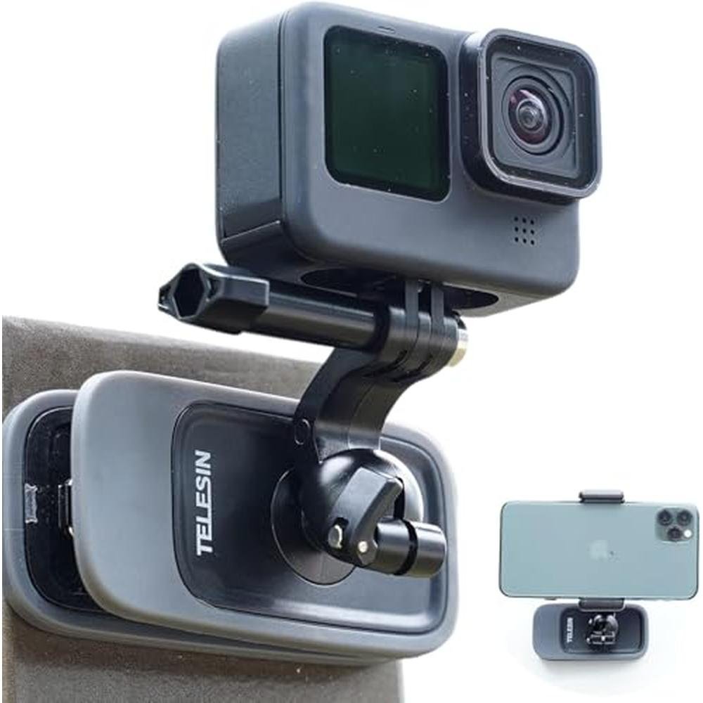 Telesin Magnetic Mount: 360 Rotating Backpack Clip with – Front View