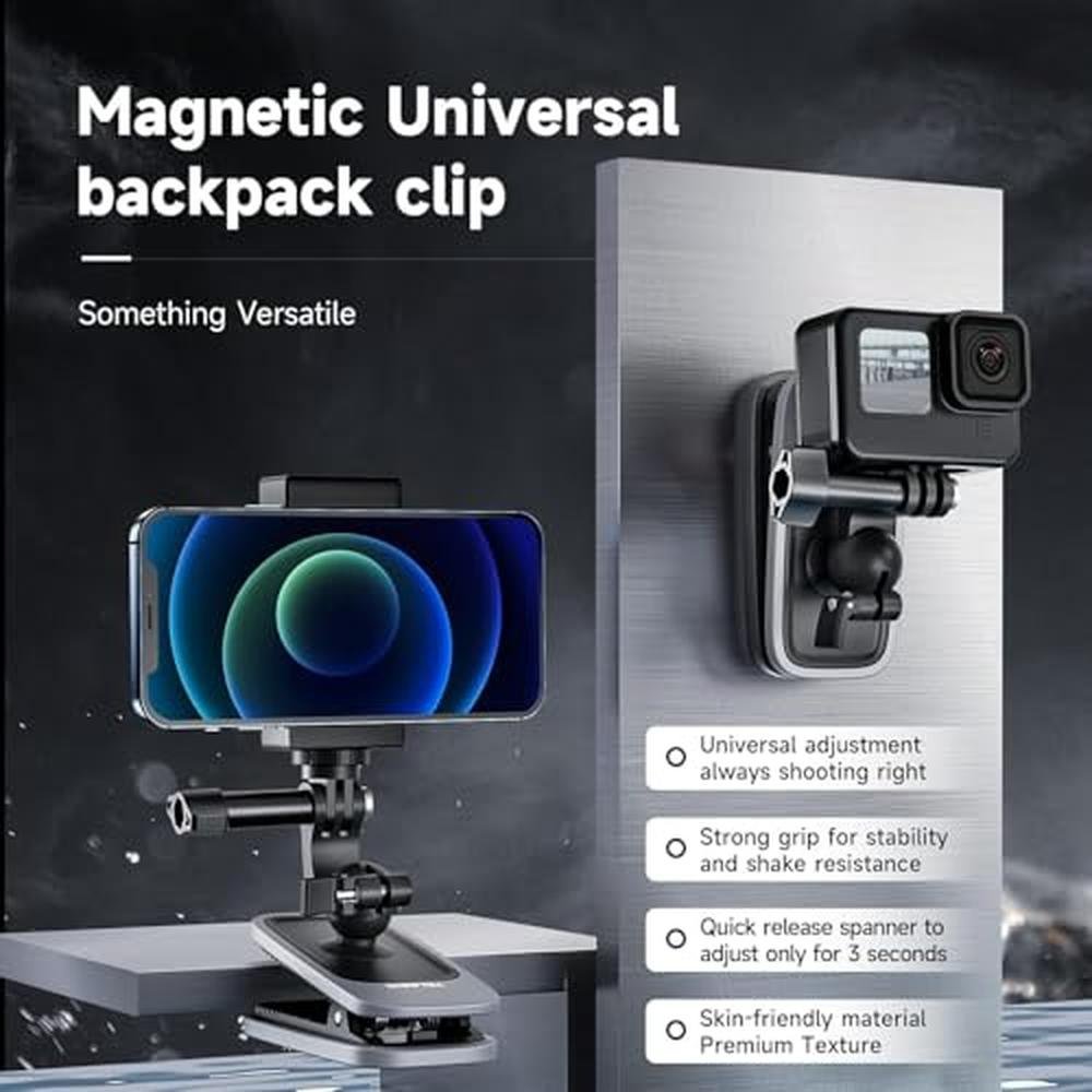 Telesin Magnetic Mount: 360 Rotating Backpack Clip with – Side View