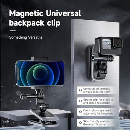 Telesin Magnetic Mount: 360 Rotating Backpack Clip with – Side View