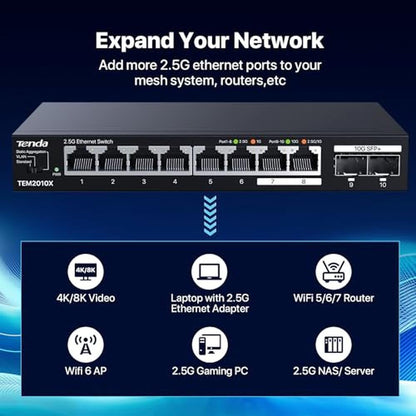 Switch Tenda: Tenda TEM2010X 10-Port 2.5G Network Switch – Side View