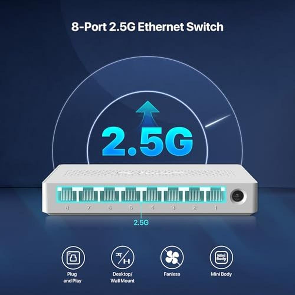 Tenda SE108: 8-Port 2.5G Unmanaged Ethernet Switch – Side View