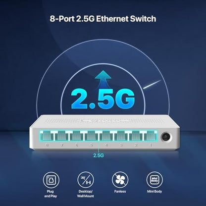 Tenda SE108: 8-Port 2.5G Unmanaged Ethernet Switch – Side View