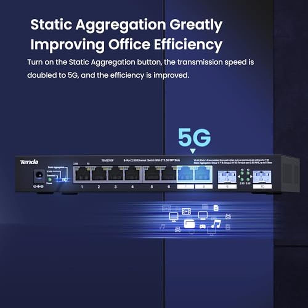 Switch Tenda: Tenda TEM2010F 8-Port 2.5G Ethernet Switch – Close-up Detail