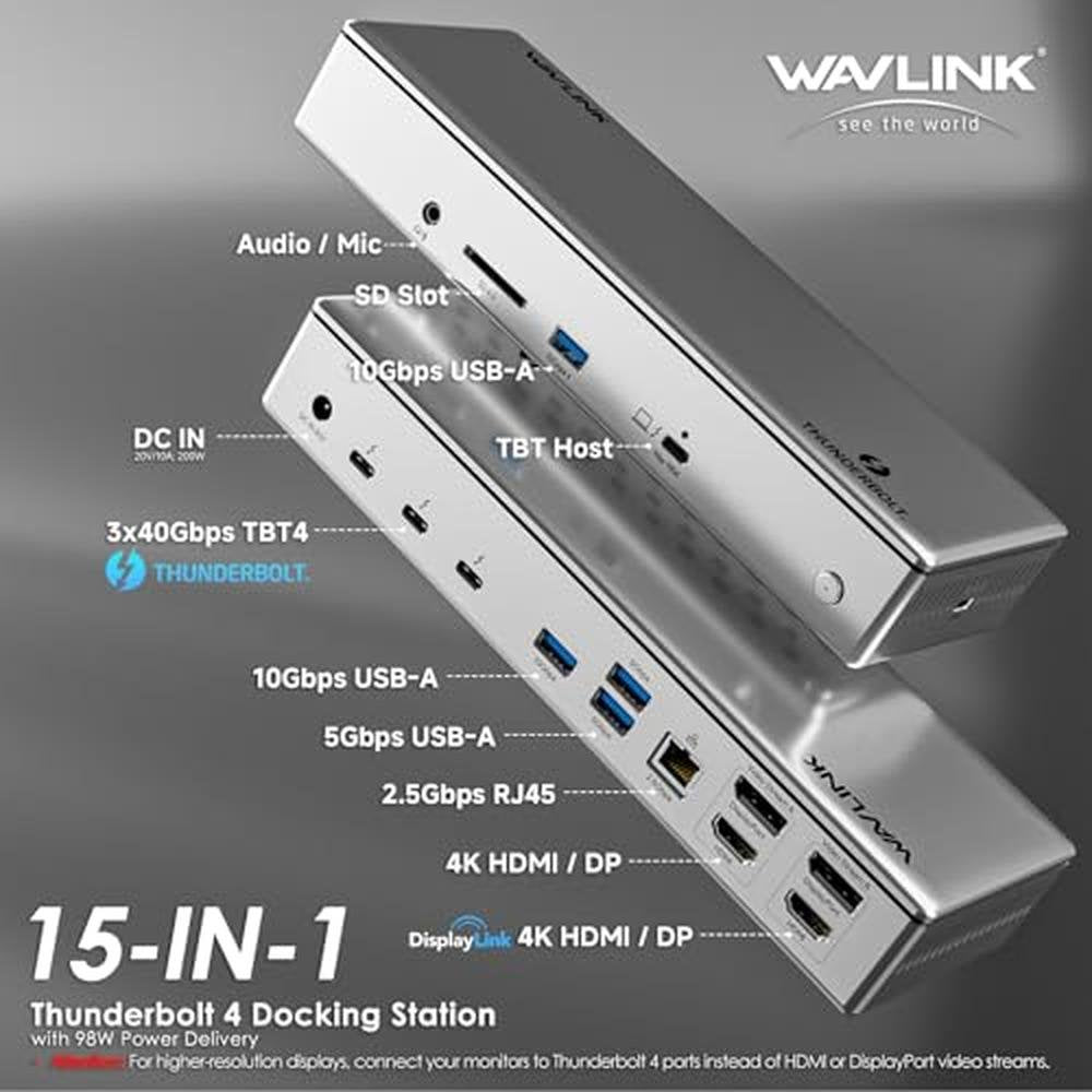 Thunderbolt 4 Dock: Wavlink Docking Station with Quad 4K – Side View