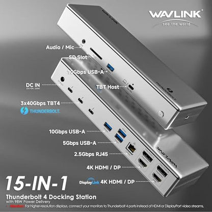 Thunderbolt 4 Dock: Wavlink Docking Station with Quad 4K – Side View